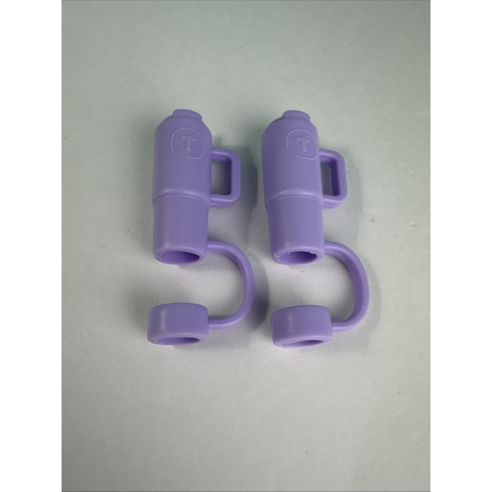 Tupperware Big T Straw Topper Tumblers Covers Set of 2 Silicone Lilac Purple New